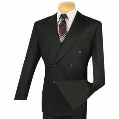 VINCI Men's Black Double Breasted 6 Button Classic Fit Suit NEW