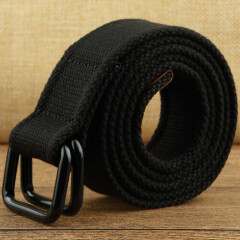 Unisex 2 Ring Canvas Webbed Belt Military Style Waistband 45 Inch Long Solid