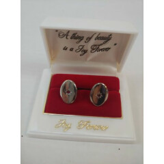 Vtg Cuff Links With Case A Thing Of Beauty Is A Joy Forever Silver Red USA