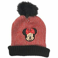 Disney Girls Red Sparkle Minnie Mouse Knit Pom Beanie Stocking Cap Hat