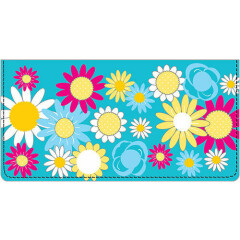 Bright Floral Leather checkbook cover ID window & 4 credit card slits.