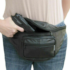 Black Leather Concealed Carry Weapon Fanny Pack Pistol Handgun Waist Bag CCW