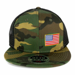 Small Yellow Side American Flag Embroidered Patch Camo Flat Bill Mesh Cap