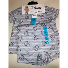 Girls Disney Mickey Minnie Mouse Bow 2 Pc Pajama Set Sz 4T Shorts T Tee Shirt