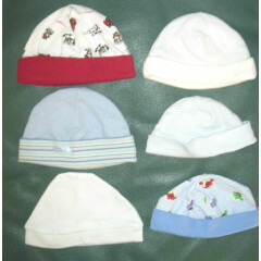 0-6 month boys lot of 6 cotton knit hats caps beanies 