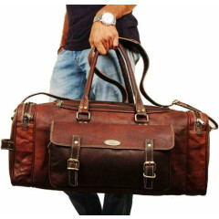 Vintage Leather Travel Luggage Duffel Gym Bag Overnight Weekender Crossbody Bag