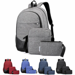3Pcs Canvas Men Women Backpack Laptop Travel Boys Girls School Book Bag Rucksack