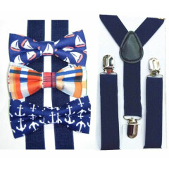 Nautical Bow tie & Navy Blue Suspenders / Anchors/Plaid/Sailboats / Baby - Adult