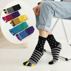 5 Pairs Men Toe Socks 85% Cotton Spotted Striped Five Finger Casual Crew Socks