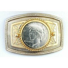 Silver Gold Color REAL 1922 Peace Silver Dollar Rectangle Frame Belt Buckle