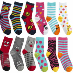 6 Pairs Boys Girls Cotton Rich Designer Socks Shoe Sizes 6-8, 9-12, 12-3