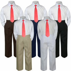 3pc Red Tie Shirt Suit Outfit for Baby Boy Toddler Kid Pants Color by Selection