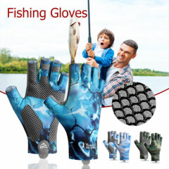 Mens Outdoor Fingerless Fishing Gloves Ice Silk Breathable Sun Protection Gloves