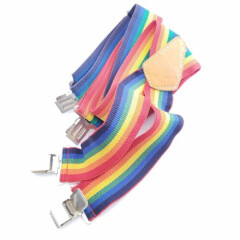 Rainbow Suspenders Striped Pride Custom LeatherCraft Top Grain Cowhide 2" Wide