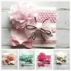 3pcs Set Newborn Baby Girls Floral Headband Ribbon Elastic Strap Hair Band Sets