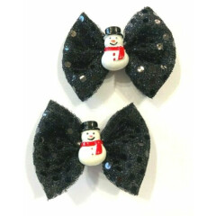 Beautiful Snowmen inspired set of pigtail hair bows for girls.