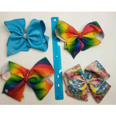 Lot of Jo Jo Siwa Hair Bows (4) Turquoise, 2 Tie Dye Bows, and a Multi-colored 