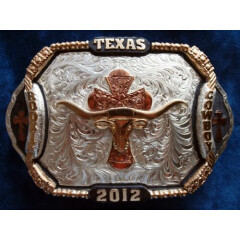 Texas 2012 Rookie Cowboy Trophy Buckle German Silver-Silver and 24K Gold Plated 