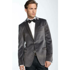 Mens Gray Velvet Tuxedo Jacket Groomsmen Wedding Party Wear Slim Fit Blazer Coat