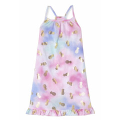 TCP Girls Pink Nightgown Tie Dye Straps Ruffle Pajamas Foil Graphic Size 7/8