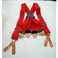 Heavy Duty Red Suspenders with Leather Button Attachments