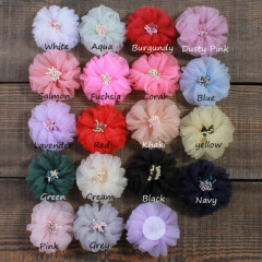 20PCS 5.5CM Fashion Tulle Silk Hair Fabric Flower With Match Stick Center 