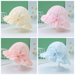 Toddler Baby Girls Floppy Hat Lace Embroidered Wide Brim Bow Sun Protection Cap