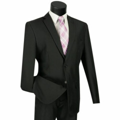 LUCCI Men's Black 2 Button Classic Fit Poplin Polyester Suit NEW