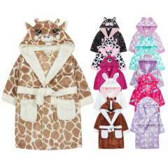Girls Fleece Bathrobe Kids Childrens Novelty Soft Hooded Character Dressing Gown