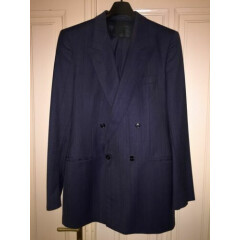 HUGO BOSS (jacket+pants) blue gray striped cashmere double breasted suit 102 42L
