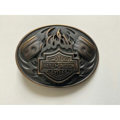 Rare Harley-Davidson mens Bar&Shield w/Pistons belt buckle.Antique brass plaited