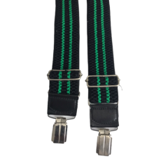 Green & Black Action Thick Y-Shape Adjustable 4-Clip Braces Suspenders