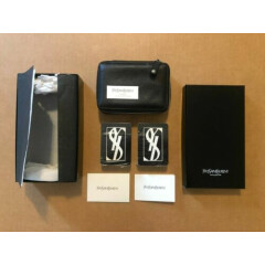 YVES SAINT LAURENT YSL TWO SEALED DECKS BLACK LEATHER PLAYING CARD CASE AND BOX!