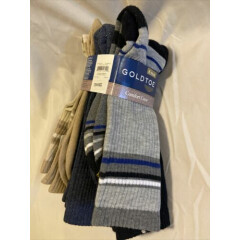 NWOT Gold Toe Men's Socks Cotton Comfort Crew 6- pair pack, Multi color 6-12.5