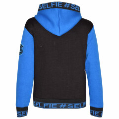 Kids Girls Boys Jacket #Selfie Embroidered Blue Zipped Top Hooded Hoodie 5-13 Yr