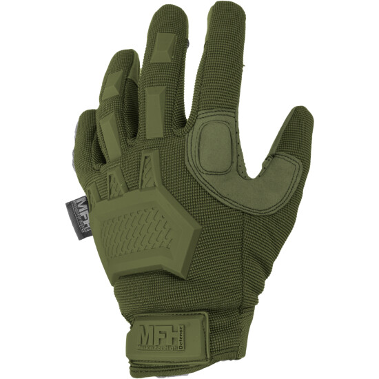 MFH Action Tactical Gloves Mens Knuckle Grip Paintball Airsoft Mittens OD Green image {2}