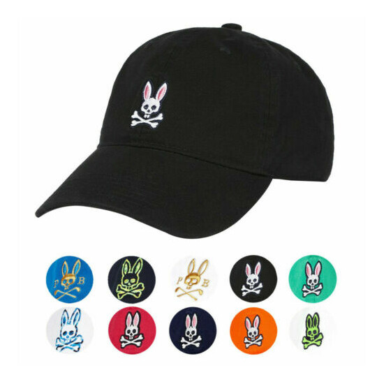 Psycho Bunny Men's Cotton Embroidered Strapback Sports Baseball Cap Hat image {1}