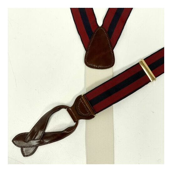 NEW Trafalgar Men's Red Blue STRIPE Button On Suspenders Leather Dress Braces image {1}