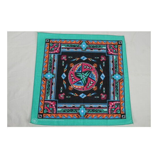 Vintage Southwest Native American Themed Bandana Handkerchief USA Made 21" x 22" Thumb {4}