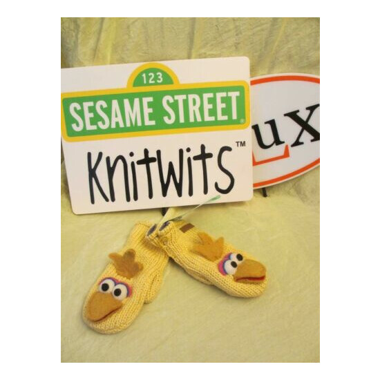 Big Bird MITTENS knit gloves baby boys girls ALL COTTON Sesame Street delux image {1}