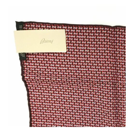 BRIONI Red Blue Reversible Geometric Shapes Silk Pocket Square Handkerchief NWT image {4}