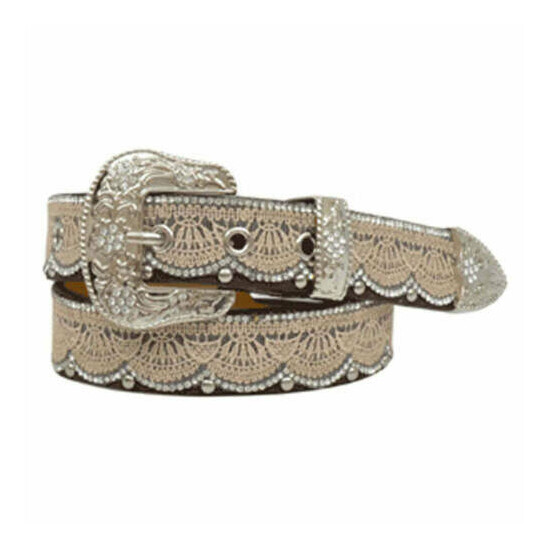 DA3652 Angel Ranch Girls 1 1/4" Tan Lace with Clear Crystals Belt NEW image {1}