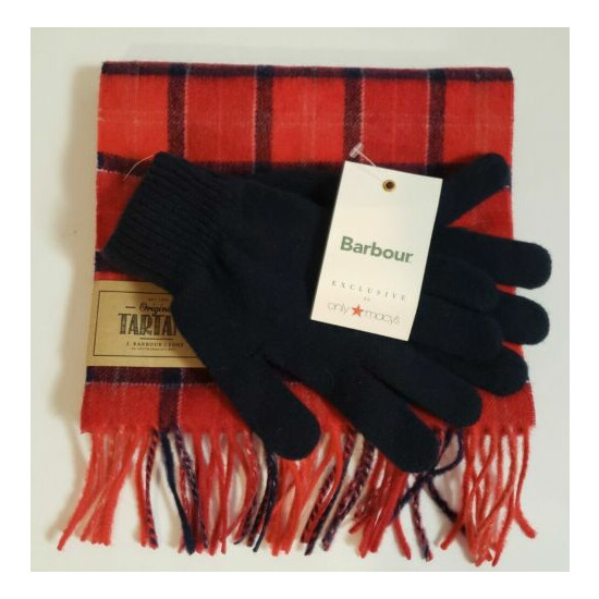 NWT! BARBOUR LAMBSWOOL TARTAN SCARF AND GLOVES GIFT SET! image {1}