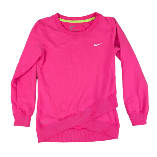 Nike Girls Bright Pink Longsleeve Layered Pullover Dri Fit Shirt Sweater Size 6 image {1}