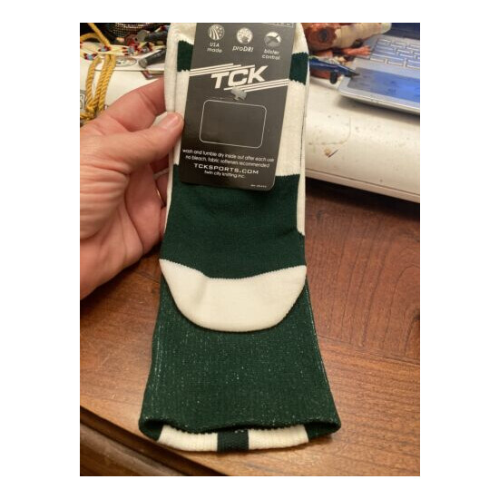 New Adult Dark Green/White TCK player ID PCN Large # 3 Sold as a single sock image {3}