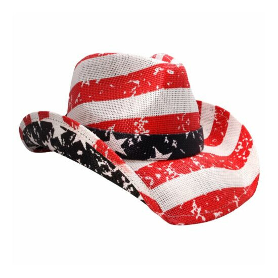 MEN'S USA AMERICAN FLAG COWBOY HAT VINTAGE Tea Stain SHAPE-IT BRIM US Western image {4}