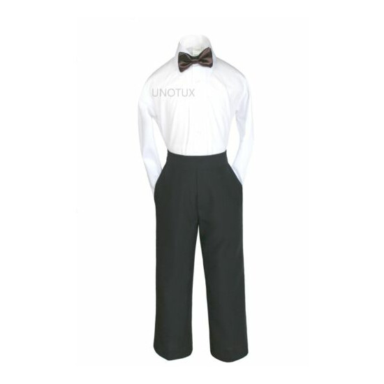 Baby Boy Kid Teen Formal Wedding 7pc Black Suit Tuxedo + 9 Color Vest Bow Tie  image {4}