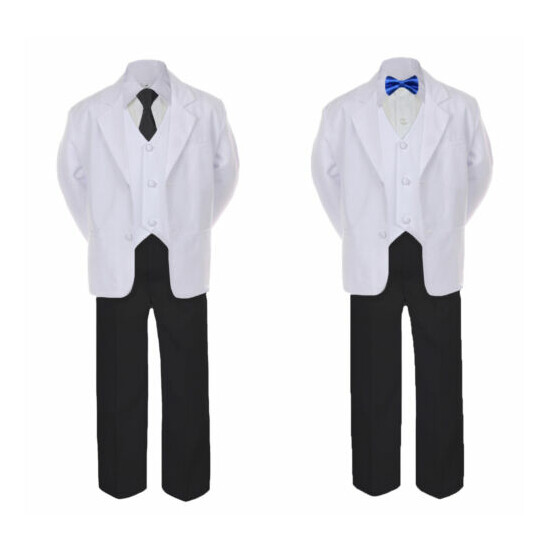 5-7pc Formal Black White Suit Royal Blue Bow Tie Neck Vest Boy Baby Sm-20 Teen image {4}