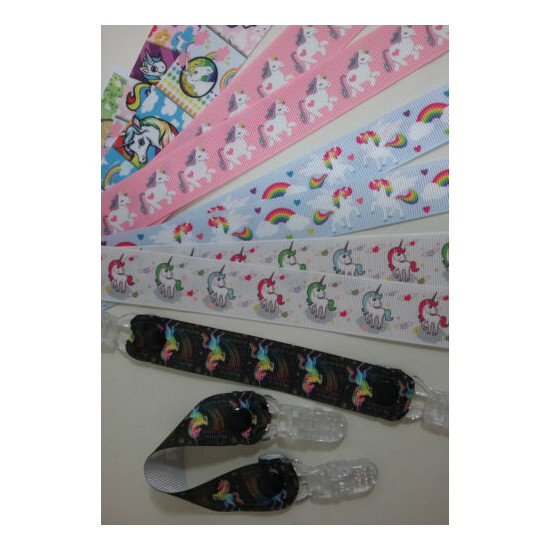 MITTEN CLIPS x 1pr unicorn ribbon girls boys kids glove holders savers gift idea image {3}