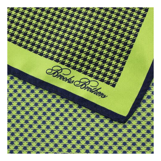 Brook Brothers Blue Green Silk Houndstooth Bordered Glossy Pocket Sqaure image {3}